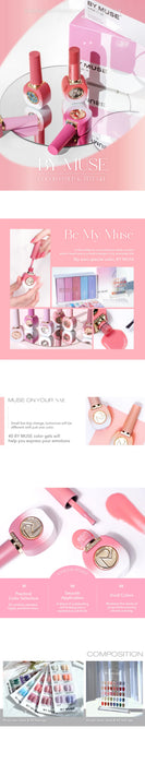 40 pc color syrup and tinted gel collection by ByMuse beauty brand, featuring an assortment of gel nail polish products in various shades and finishes, presented in a minimalist and stylish product imagery with the brand's signature pink and white color scheme.