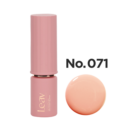 A vibrant and luminous LEAV Color Gel in shade No.071, encased in a sleek and modern pink packaging, showcasing its high-quality formula that may vary in color due to monitor resolution and image effects, providing a luxurious and professional manicure experience.