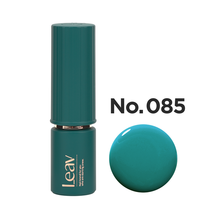 A stylish, vibrant, and eye-catching LEAV Color Gel in the shimmering hue of No. 085, a captivating turquoise blue shade that adds a touch of elegance and sophistication to any manicure. With its long-lasting formula and beautiful color payoff, this versatile gel polish from the renowned LEAV brand is the perfect choice for those seeking a professional, salon-quality nail experience in the comfort of their own home.