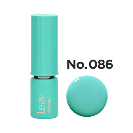 This vibrant LEAV Color Gel LVN086 8ml product showcases a stunning turquoise hue that may vary in tone due to monitor resolution and image effects. The sleek and compact design of the gel polish bottle makes it an ideal addition to any LEAV color cosmetics collection, providing a long-lasting and high-quality nail polish experience.