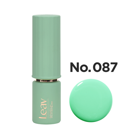 LEAV Color Gel No. 087 8ml - A vibrant, mint-green colored nail polish gel from the LEAV brand, showcasing their commitment to high-quality, long-lasting nail care products that enhance the natural beauty of nails while allowing for color variation based on monitor settings and lighting effects.