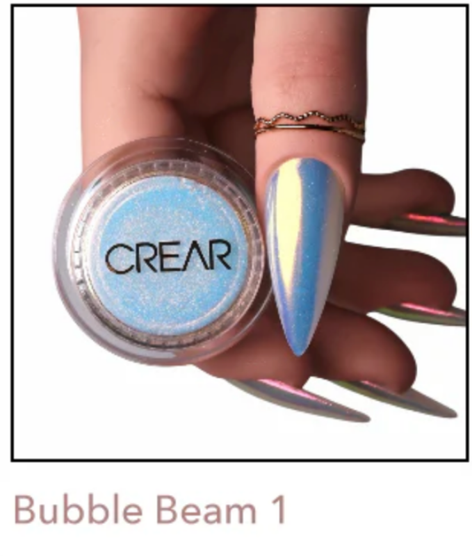 CREAR - Bubble Beam Mirror Powder 1. Sky Blue and gold shimmer - Nail Art