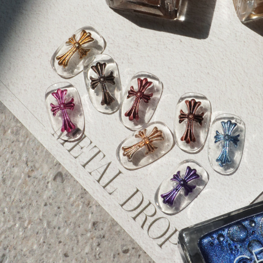DGEL Liquid Metal Drop metallic nail art examples in eight shades