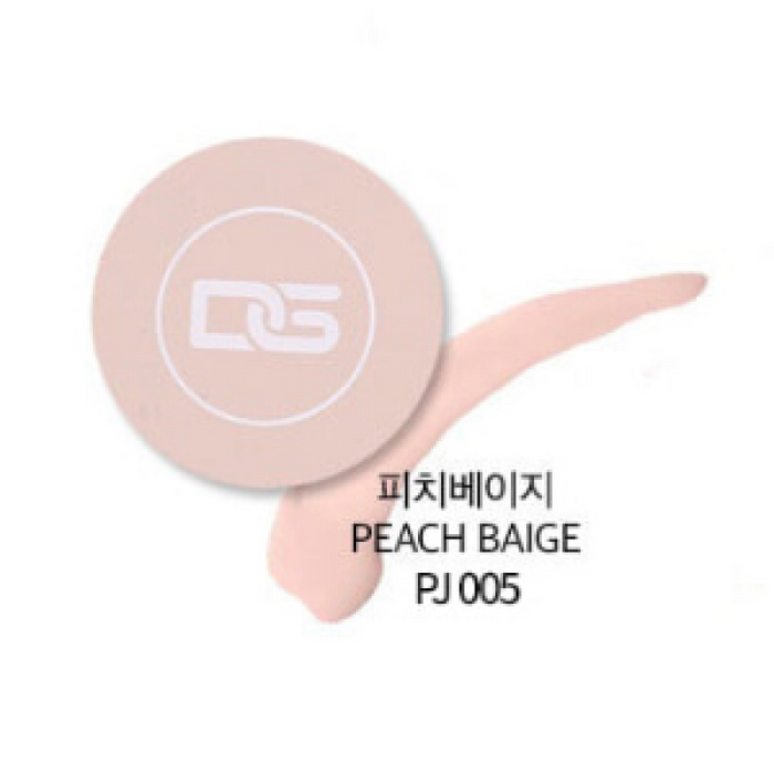 A subtle peach beige painting gel displayed with a fluid smear next to its beige-labeled jar labeled 'PEACH BEIGE PJ005