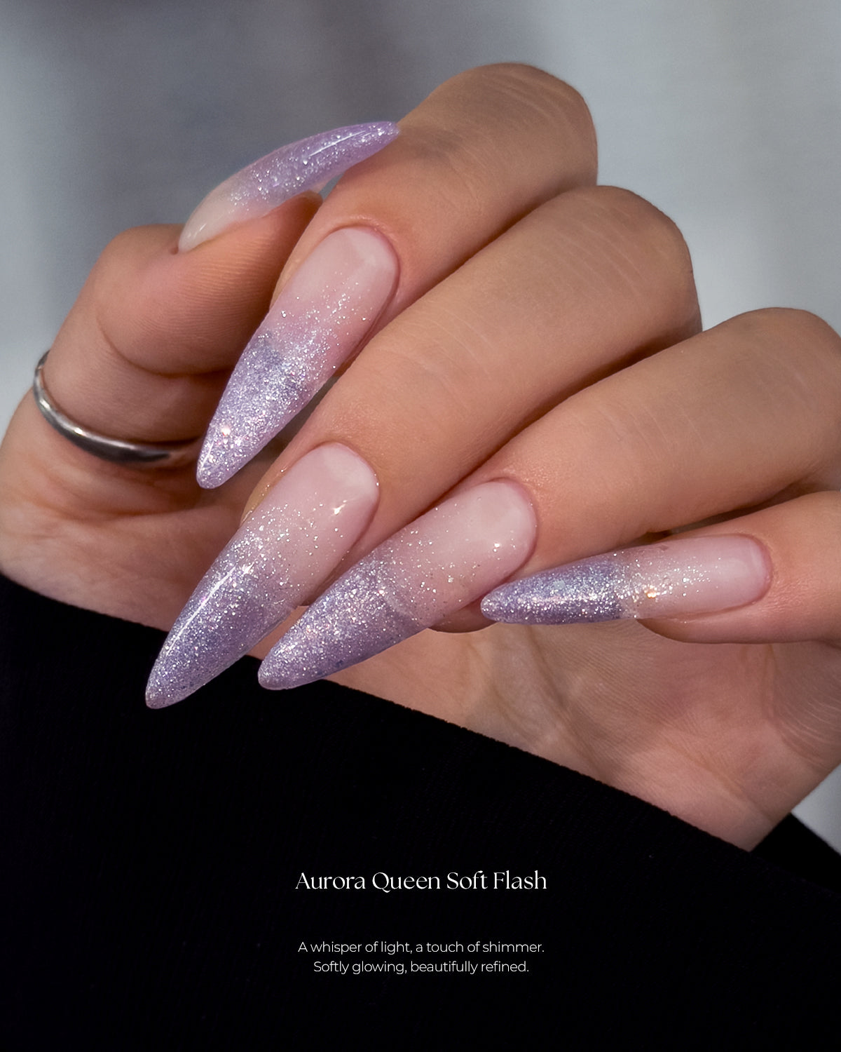 Soft Flash pink and lavender glitter manicure