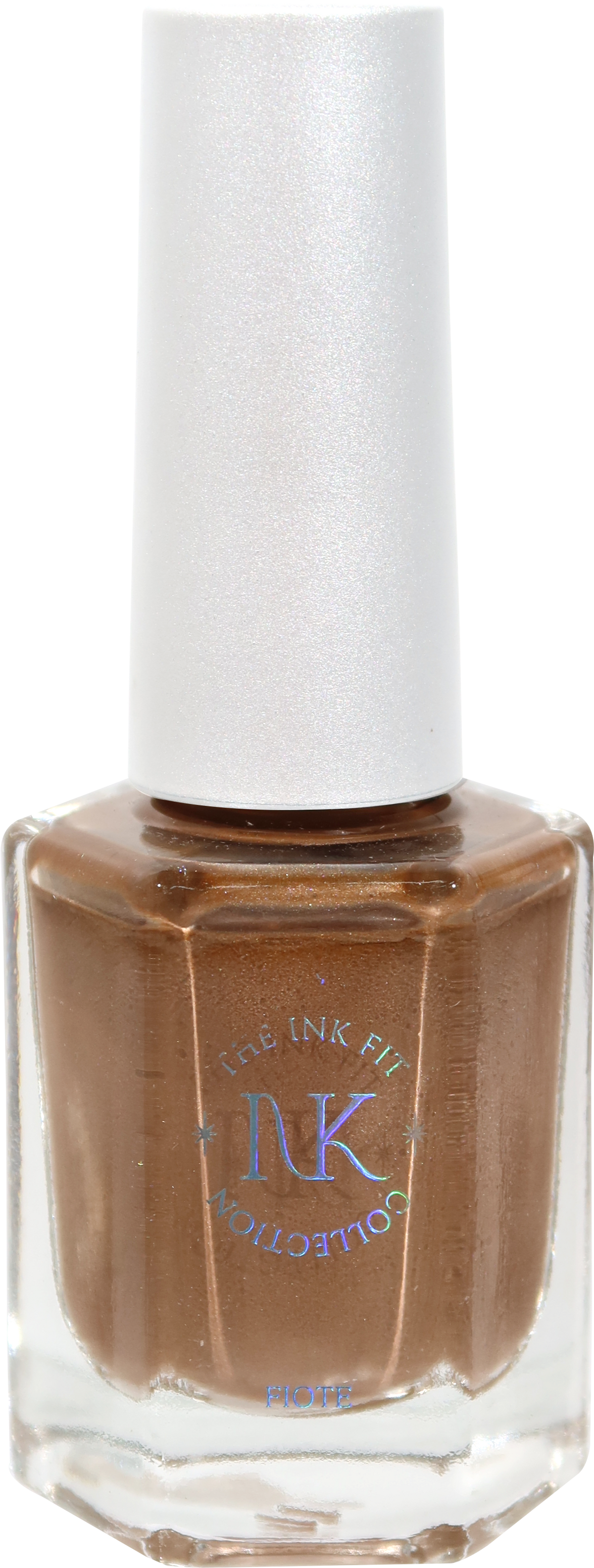 FIOTE The Ink Fit Haze five-piece collection: Cocoa Ash IKM05 bottle close-up. This shade is included in the full five-piece set.