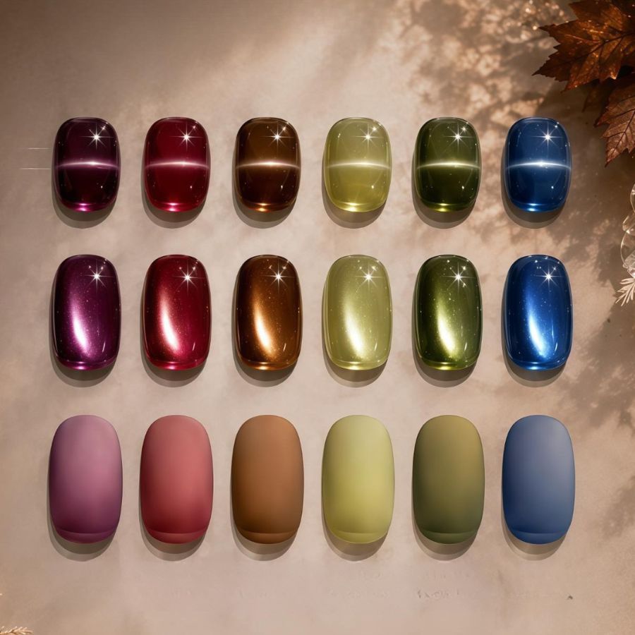 CLODI Hazel Basil six-shade cat-eye gel collection shown in art, glossy and matte finishes