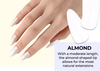 Almond-shaped artificial nail tips in a natural, neutral tone, offering a moderate length for versatile styling and comfortable wear. The almond-tip design provides a flattering, elongated appearance that seamlessly integrates with the natural nail. Perfect for enhancing one's manicure with a classic, refined look.