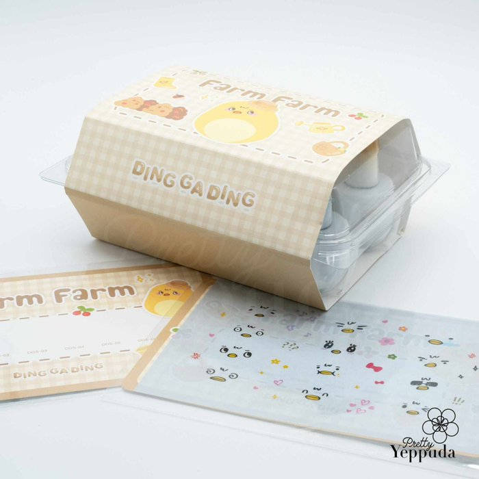 Elaborative Alt Text: The image depicts a set of 6 super cute rolling bottles from the JIN.B Ding Gading collection. The bottles feature custom stickers and come with a chart, showcasing the brand's whimsical and charming design aesthetic. The packaging, adorned with a delightful farm-inspired pattern, enhances the overall visual appeal of this Shopify product, making it an attractive and fun addition to any home or office.
