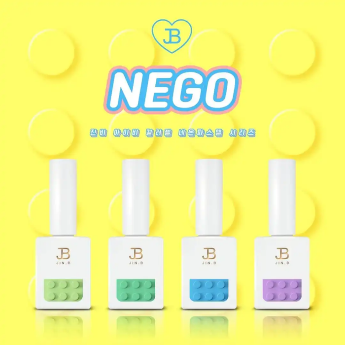Vibrant and whimsical JIN.B IVY Color Gel Nego Collection featuring 8 high-pigment, one-coat neon pastel shades, curing in 60 seconds under UV/LED light. A playful and versatile nail care product from the trusted JIN.B brand.