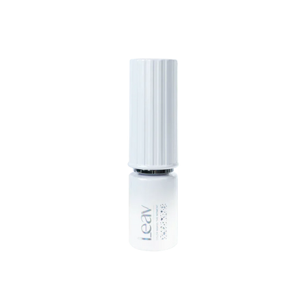 The image depicts a bottle of the LEAV Flake Tiara Collection with 6 Glitter Gels, a product from the LEAV brand. The bottle is white with a silver cap, featuring the LEAV logo and showcasing the iridescent flake glitter gel polish within. This versatile set of 6 glamorous glitter gel polishes is designed to beautifully reflect light, providing a dazzling and eye-catching appearance for any nails.