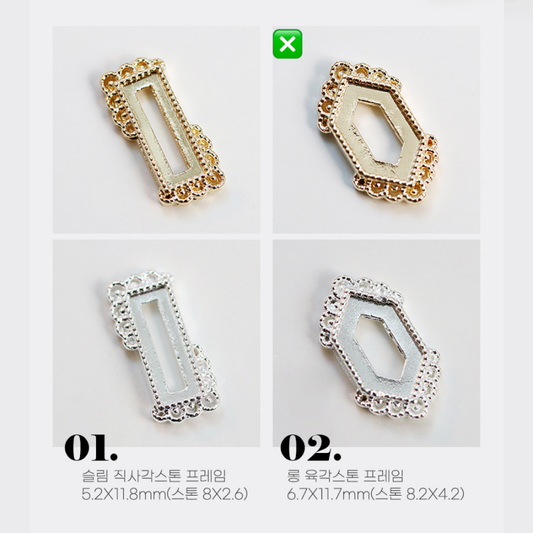 MAKE.N Bundle Corner Lace Swarovski Frame including Swarovski Stones - 2pcs (02-2Gold) - Nail Art