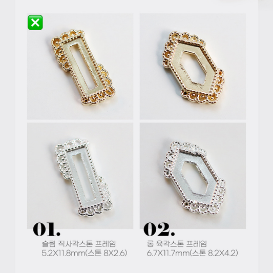 MAKE.N Nail FramePart02-1G - Corner Lace Swarovski Gold Frame with Clear Stones - 2pcs - Nail Art