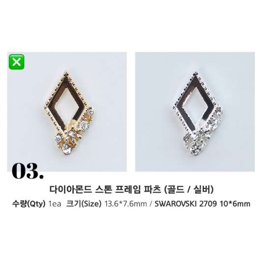 MAKE.N Bundle Crystal Bouquet Frame including Swarovski Stones - 2pcs (08-3Gold) - Nail Art