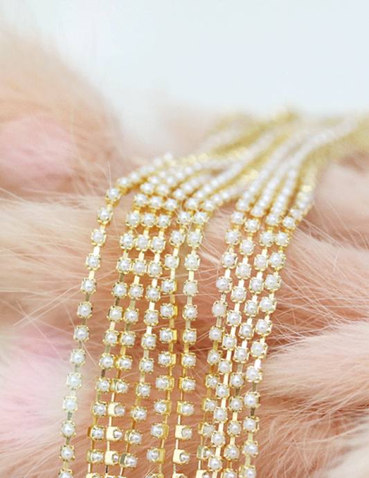 MAKE.N Nail Chain16-1 - Mini Pearl Chain 1.5mm Gold (10cm) - Nail Art