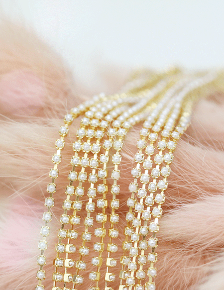 MAKE.N Nail Chain16-1 - Mini Pearl Chain 1.5mm Gold (10cm) - Nail Art