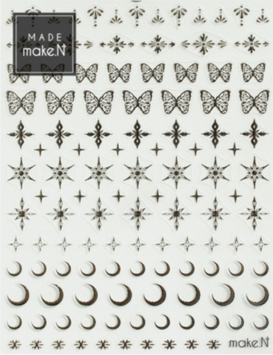 MAKE.N Nail Sticker05-12- Metal Universe Stickers Butterfly Silver - Nail Art