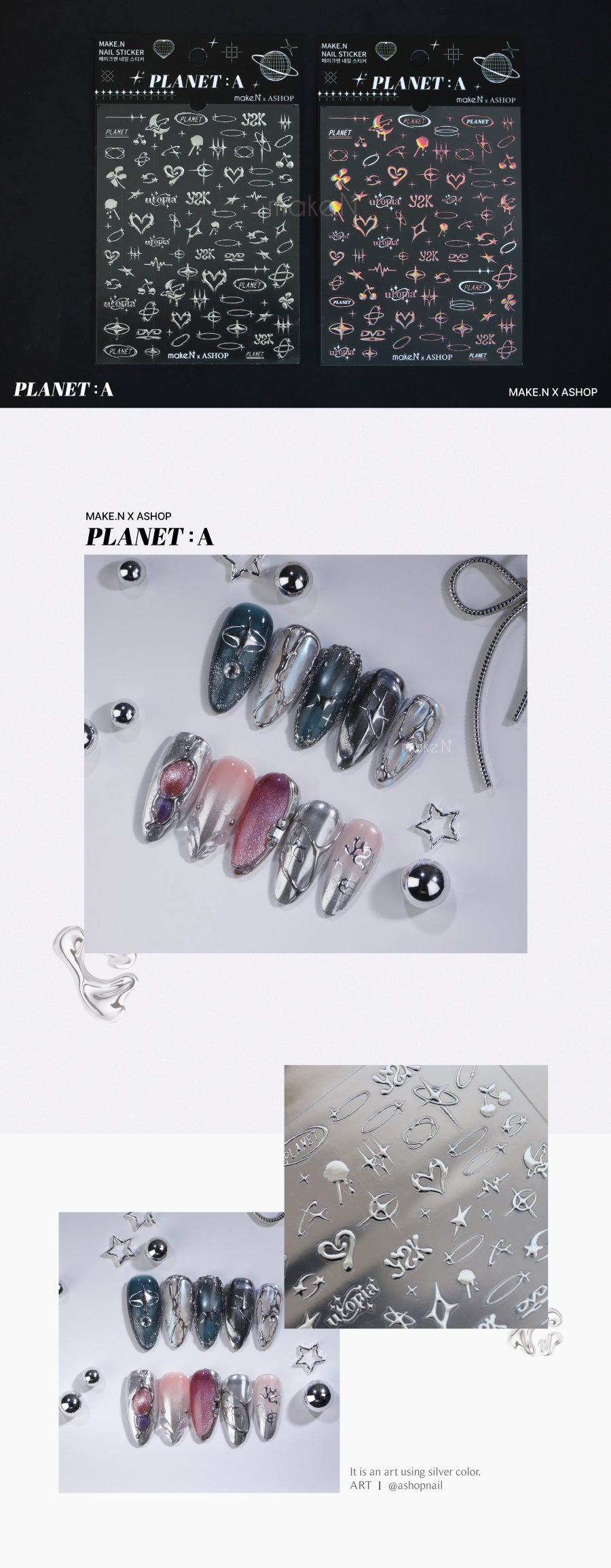 MAKE.N Nail Sticker48-silver - Make.N x AShop Planet A - Nail Art