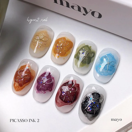 Vibrant and artistic MAYO Picasso Ink 2 Set showcases a collection of eight captivating ink gels, perfect for adding a touch of creative flair to any surface. The naturally drying formulas invite users to explore their artistic side, expressing their unique style with each application. This premium MAYO brand product is a must-have for those seeking to elevate their creative endeavors.