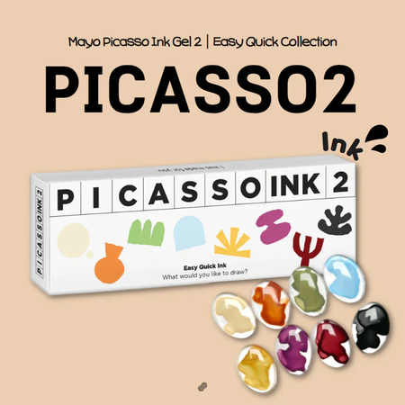 A collection of vibrant, easy-to-use ink gels inspired by the iconic artistry of Pablo Picasso. The MAYO Picasso Ink 2 Set offers eight distinct colors that allow users to freely express their creativity, embodying the spirit of the renowned Spanish artist. This versatile product provides a natural drying experience and encourages spontaneous artistic exploration.