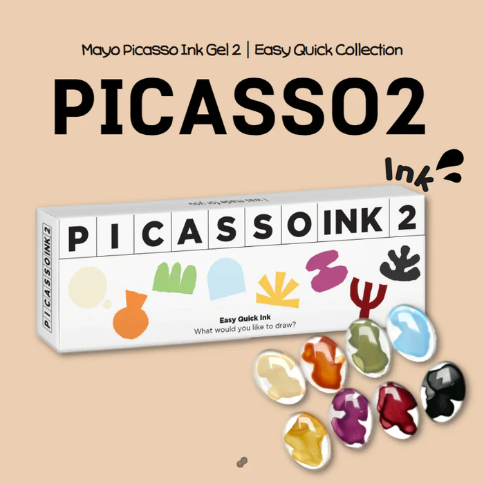 A collection of vibrant, easy-to-use ink gels inspired by the iconic artistry of Pablo Picasso. The MAYO Picasso Ink 2 Set offers eight distinct colors that allow users to freely express their creativity, embodying the spirit of the renowned Spanish artist. This versatile product provides a natural drying experience and encourages spontaneous artistic exploration.