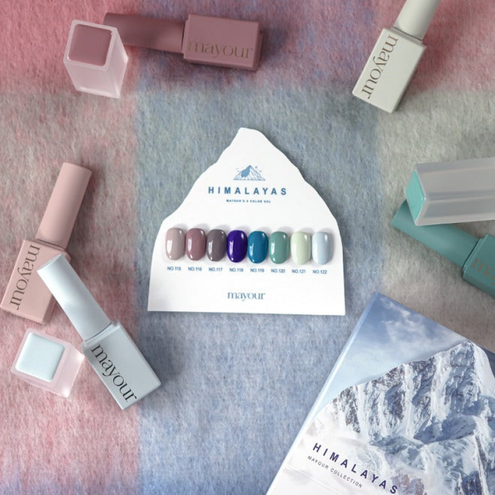 Elegant nail polish collection capturing the enchanting essence of the Himalayas, featuring a stunning range of winter-inspired shades in a convenient 8-piece set.