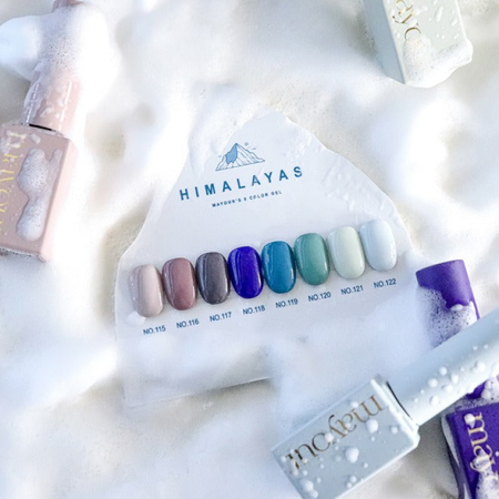 Elegant and captivating gel polish set showcasing the enchanting hues of the snowy Himalayan mountains, perfect for creating a cozy winter aesthetic on your nails. The MAYOUR Himalayas Collection features a stunning range of 8 high-quality gel polishes that capture the essence of the majestic landscape, allowing you to express your artistry and elevate your winter style.
