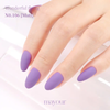 A set of vibrant, opaque purple nail polish bottles and manicured hands showcasing the "Wonderful Flying" nail polish collection from the MAYOUR brand.