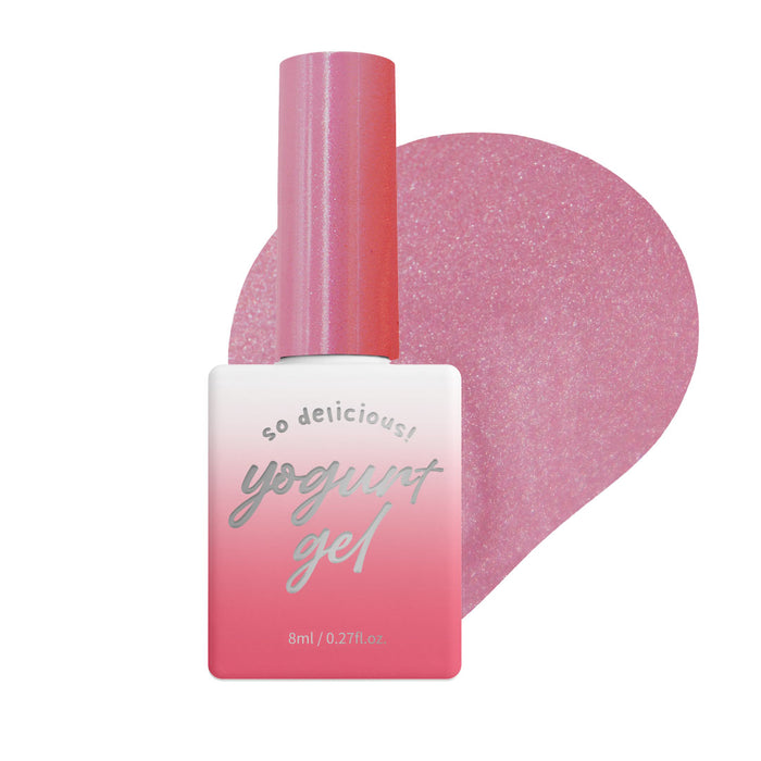 Vibrant pink bubble gel nail polish with 10 unique magnetic shades, offering a silky bright finish. The product image showcases the "Yogurt Gel" collection, including the variety of shades and magnetic components for a striking visual effect.