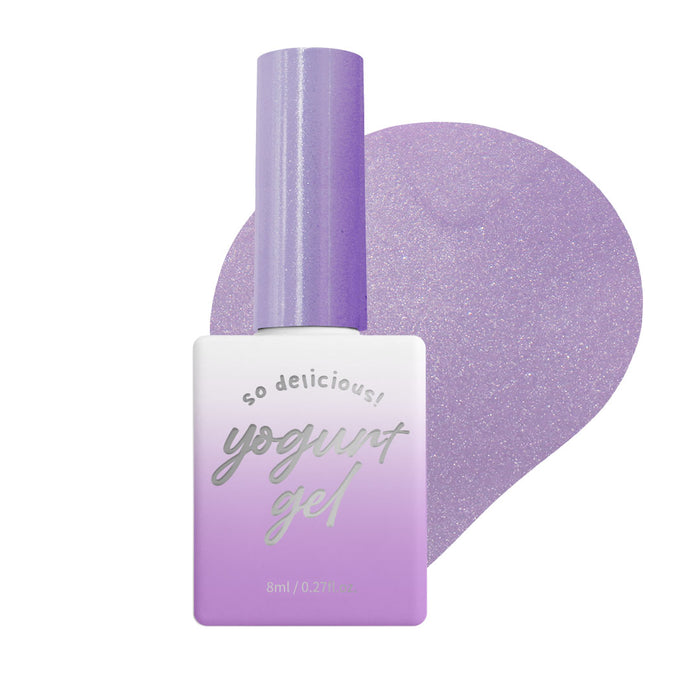 A vibrant lavender-colored bottle of Yogurt Nail's Bubble Magnet Gel Collection, showcasing a range of ten unique shades including Pearl Magnet, Flower Magnet, and Purple Magnet, with instructions for a 60-second UV/LED curing process.