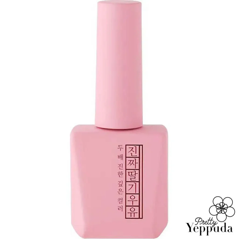 A vibrant and glossy strawberry milk-colored nail polish bottle from the Mostive Jinzza Collection, showcasing the brand's signature high-pigmentation and single-coat coverage formulation. The product is designed for both 60-second UV and 30-second LED curing, ensuring a long-lasting and professional-grade manicure.