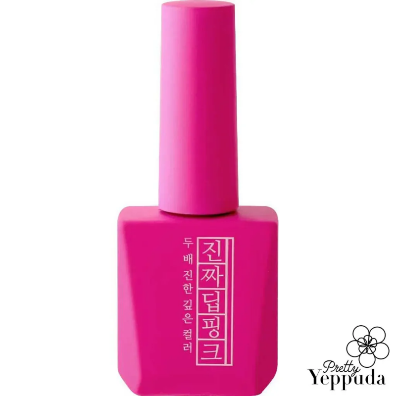 Vibrant pink nail polish bottle from the Mostive Jinzza Series, featuring the brand's signature deep color gel formula with one-coat coverage and high pigmentation, designed for both 60-second UV and 30-second LED curing, showcasing the brand's commitment to innovative and high-quality nail care products.