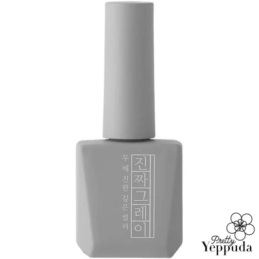 Sophisticated and contemporary gray nail polish bottle from the Mostive Jinzza Series, featuring high-pigmentation formula with one-coat coverage and long-lasting UV/LED curing for a flawless manicure.