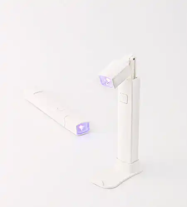 A versatile and adjustable Mostive Spotlight lamp with a hands-free stand base that can accommodate a mobile phone, business cards, and art tip cards, providing a convenient and focused curing solution for various applications.