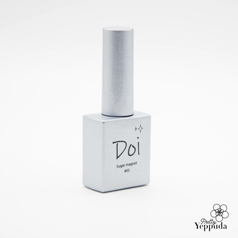 Single bottle of Nailbayo DOI Sugar Magnet Gel in sleek white packaging with silver cap. Rectangular bottle features minimalist design with 'DOI' and 'Sugar magnet' text. Part of Korean nail artist collection, requires magnet stick for application. Professional-grade nail product for creating unique magnetic effects.