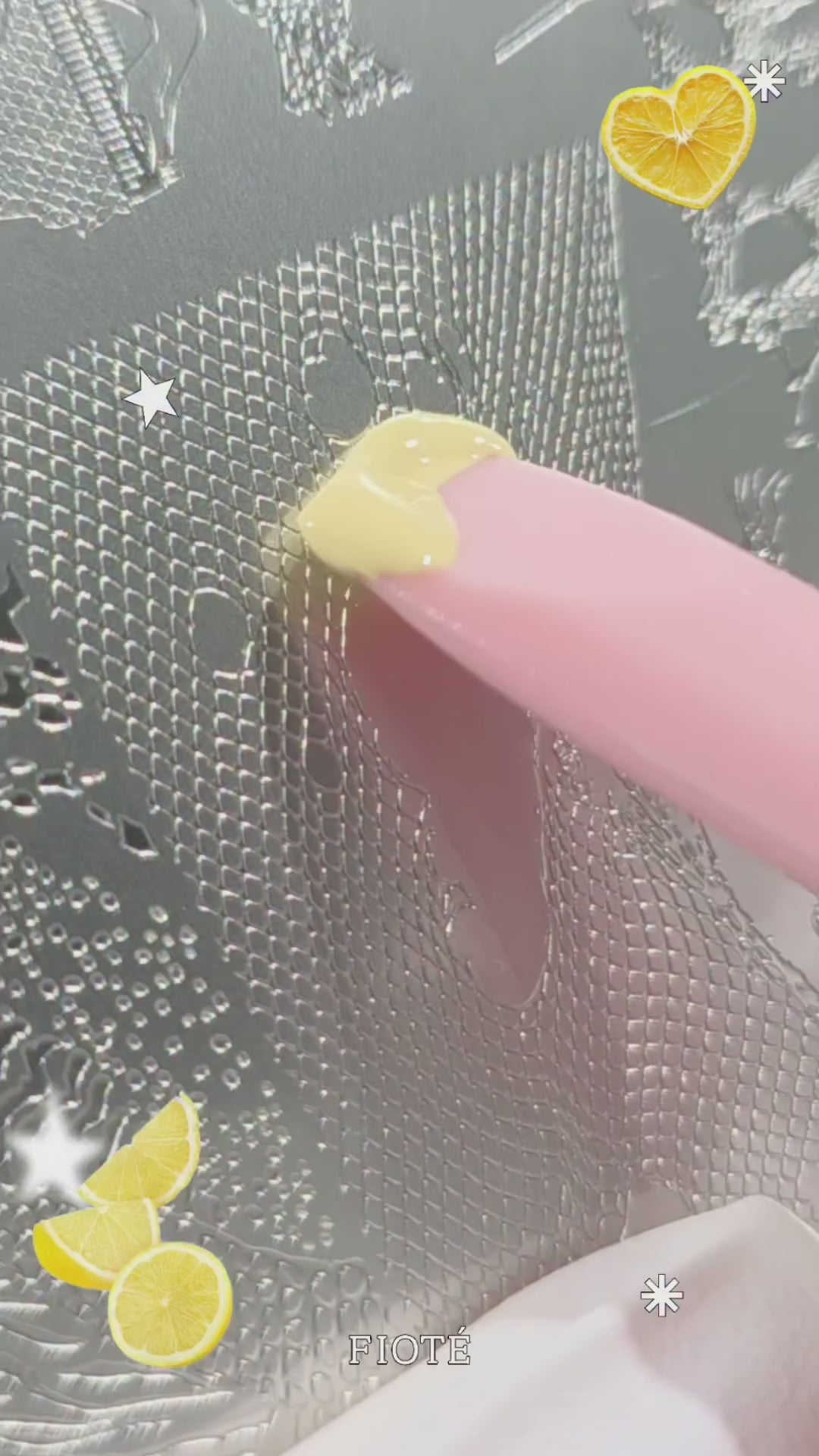 FIOTE Dot Pop White placement in a layered nail-art tutorial; other materials sold separately