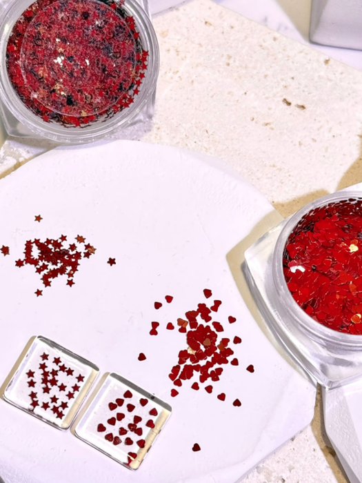 RIPOSO Mini Heart and Star Red Glitters - Nail Glitter