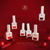 A collection of six distinctive red-toned nail gel polishes presented in a sleek, white packaging with the Jin.B brand logo. The "JIN.B IVY Yo So Sexy 6pc Collection" showcases a special edition of vibrant reds, offering a luxurious and modern aesthetic for Shopify customers seeking a sophisticated, on-trend manicure experience.