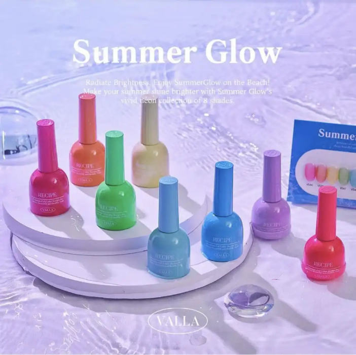 A vibrant and playful collection of neon-colored gel polishes, the Valla Summer Glow line offers a fun and carefree way to add a touch of summer-inspired style to your nails. The 8 shades in the collection, ranging from bright pinks and greens to soft blues and purples, provide a versatile array of options to complement any summer look. With a quick 1-2 minute cure time under UV or LED light, these syrup-like gels deliver long-lasting, high-shine