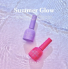 Vibrant neon nail polish bottles in vibrant pink and purple shades, set against a backdrop of shimmering water, perfectly capturing the essence of the "VALLA Summer Glow" collection. The bottles are showcased prominently, highlighting the vivid, summery colors that are sure to add a radiant, sun-kissed glow to any manicure. This image effectively promotes the brand's high-quality, long-lasting gel nail polish products that are perfect for the war